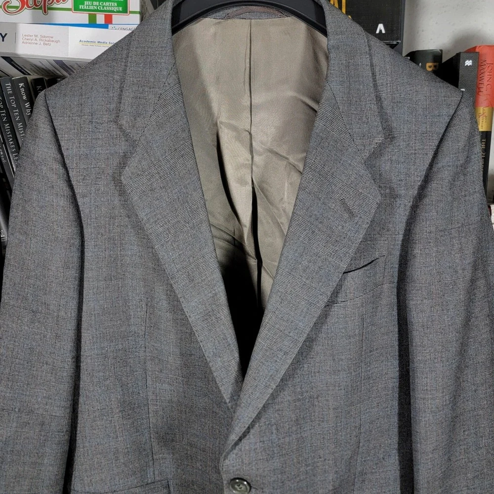 VTG St. Michael Men's Sport Coat Blazer Two Button Gray Plaid Wool‎ Sz 38S